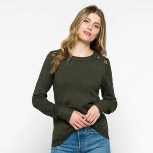 Carson Crew Neck Button Detail Sweater DARK GREY